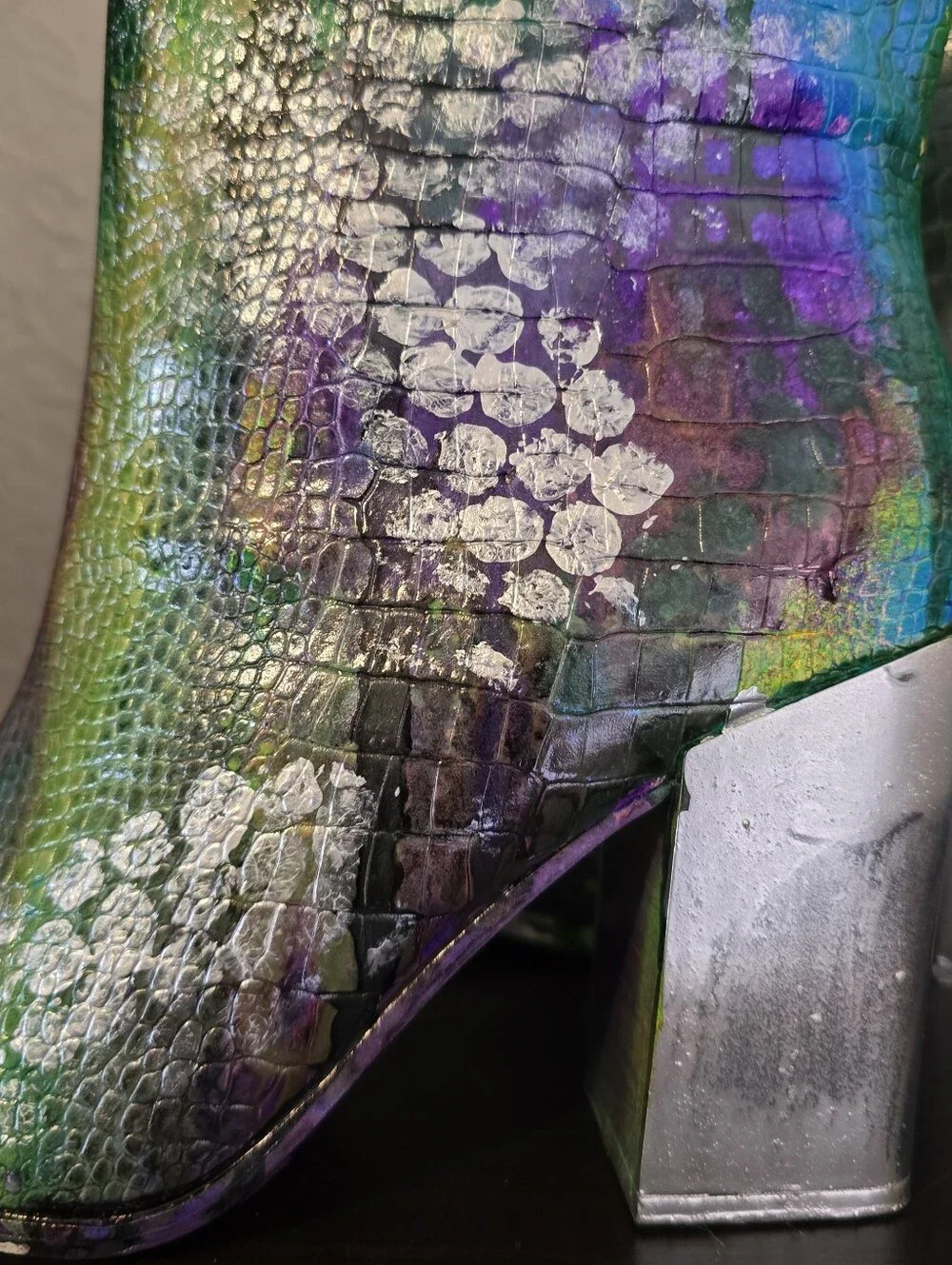 HANDCRAFTED Upcycled Ankle Boots HANDPAINTED Size 9.5 Bootie Snake Print Texture